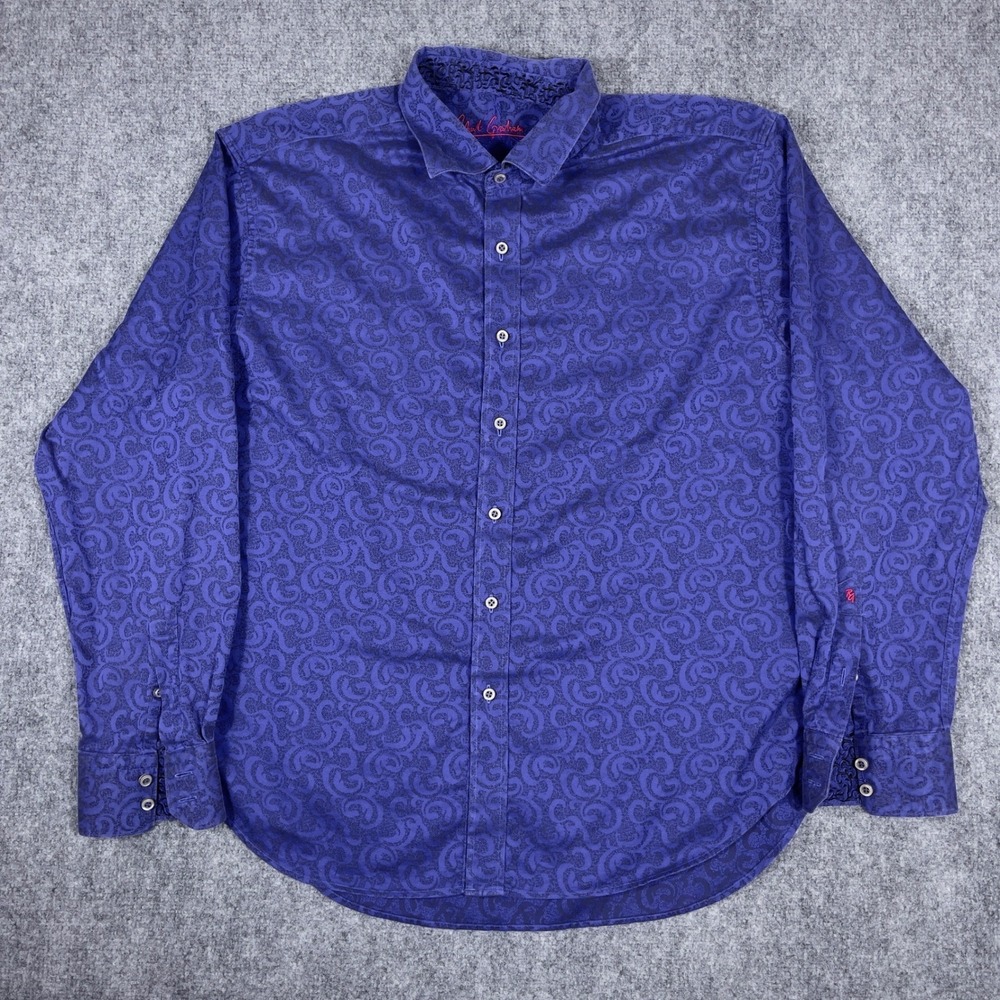 Robert Graham Button Down Shirt Mens 2XL Purple Paisley Damask Long Sleeve